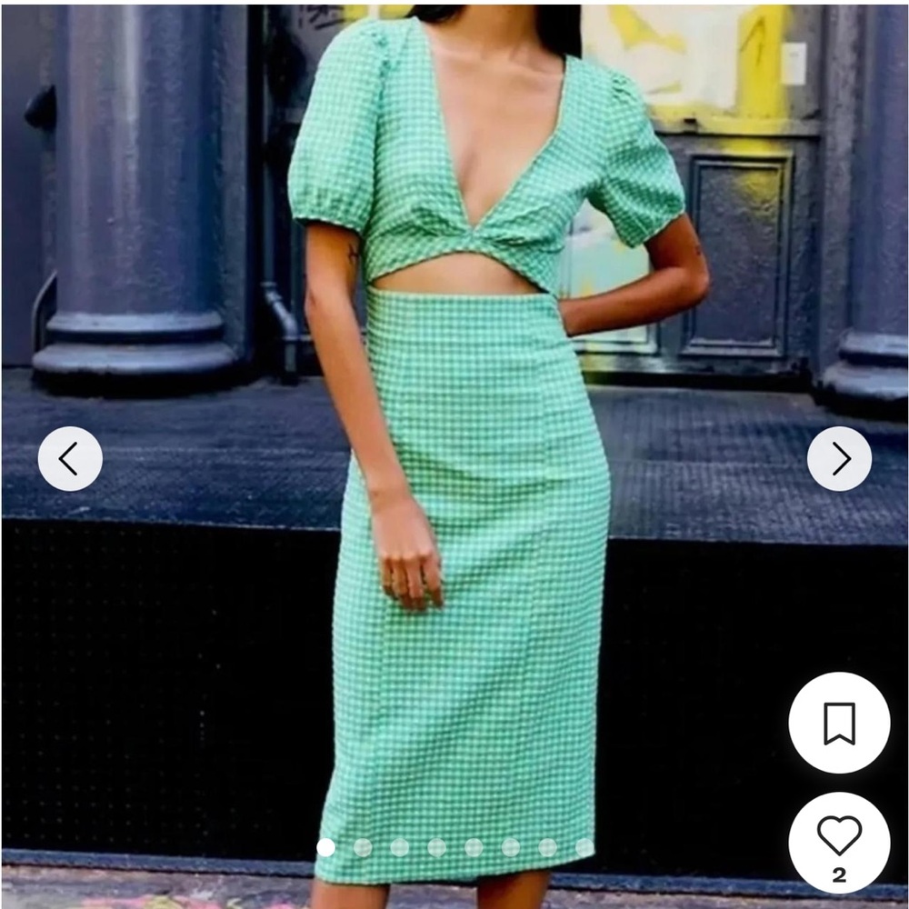 ZARA green gingham cut-out midi dress